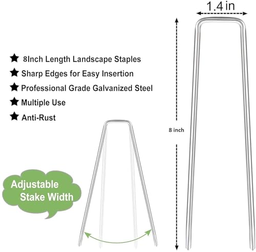 Outapex Landscape Staples, 8\" Heavy-Duty Garden Stakes, U-Shaped Galvanized Securing Weed Fabric Landscape Fabric Netting Ground Sheets and Camping Tent 50 Pack