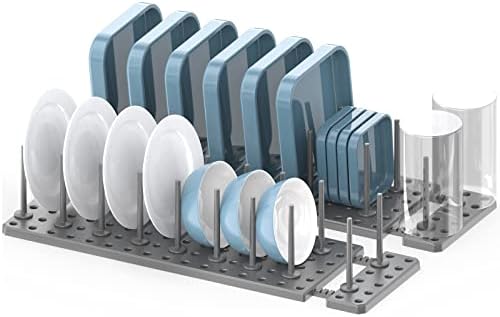 AEARY Pegboard Drawer Organizer for Kitchen Cabinet, Plate Organizers for Cabinets, Adjustable Cupboard Pegboard Tray, Dish Racks Bowl Drying Racks, Expandable Plate Holders Storage (2pcs, Grey)