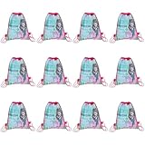 PLAFOPE 12 Stück Teiliges Kordelzug Beutel mit Niedlichem Meerjungfrau Cartoon motiv Großer Kapazität Vielseitig Verwendbar als Aufbewahrungstasche oder Rucksack Bunte Farbmischung