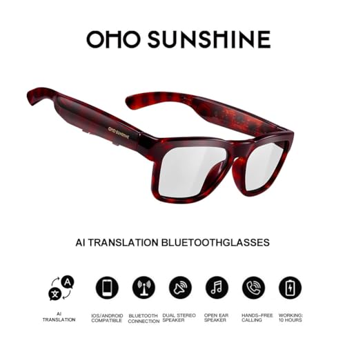 Image of OhO sunshine AI Smart Glasses for Men & Women, Bluetooth Smart Sunglasses with Open Ear Audio & ChatGPT Real-Time Translation (165 Languages), Smart AI Glasses with 10H for Meeting Travel Daily Wear