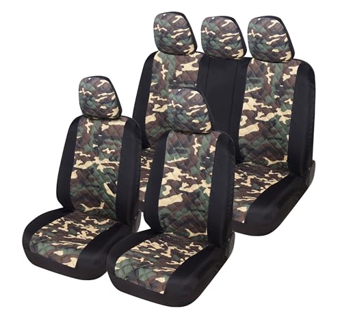 Auto Accessori Lupex   A23   Fundas universales para asiento de coche, color camuflaje verde negro, juego de fundas protectoras delanteras y traseras, respaldo trasero con 2 cremalleras, sin