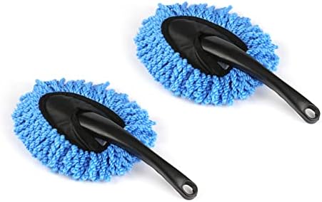Amiss 2 Pack Mini Microfiber Car Dash Duster Brush, Multi-Functional Car Cleaning Brush, Car Interior Exterior Accessories, Cleaning and Washing Tool for Car - Blue