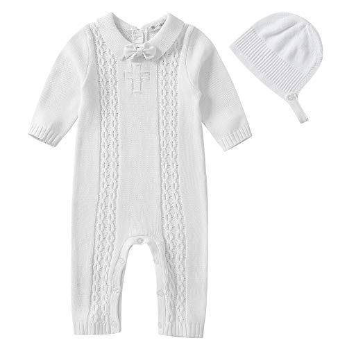 Booulfi Baby Boy's Christening Baptism Outfits Long Sleeve Suit with Hat?Cross Detail Cream