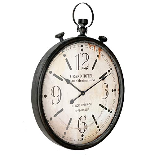 Large Pocket Watch Metal Wall Clock With Antique Frame For Living Room Decor, Oversized Farmhouse Wall Clock Decor, Silent Non-Ticking Battery Operated 23.5" X 30" #TOP2