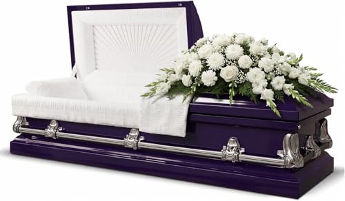 Titan Casket Elegant Orion Series Funeral Casket for Humans - Handcrafted Steel Casket Luxurious Royal Purple Finish & White Crepe Interior, Reinforced Handles, Adjustable Bed with Gasketed Sealer