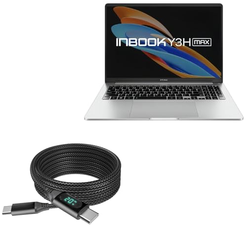 BoxWave Cable Compatible with Infinix INBOOK Y3H MAX (16 in) - PowerDisplay PD Cable (6ft) - USB-C to USB-C (100W), LED Wattage Info Extra Long Braided Nylon - Jet Black