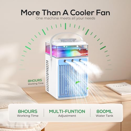 Portable Air Conditioners, 4-IN-1 Evaporative Air Cooler with App Control, 800ml Water Tank, Rechargeable Mini Air Conditioner, 3 Speeds & 3 Mist, Colorful Night Light Cooling Fan  image 6