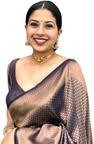 C J Enterprise Women's Pure Kanjivaram Soft Silk Saree for Wedding With Blouse Piece (Devratna Black Paithani)