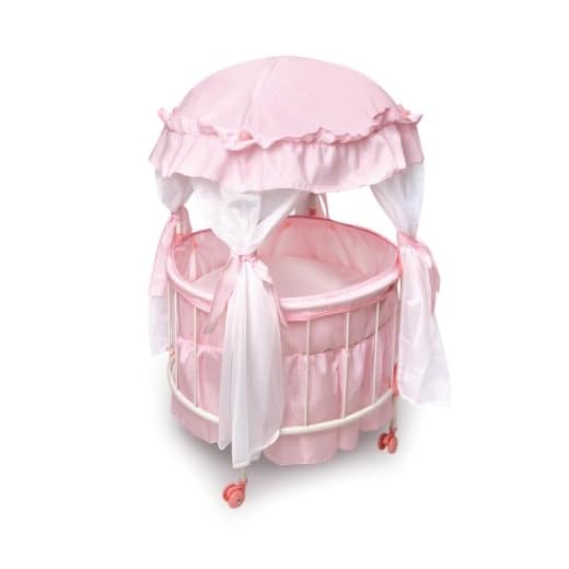 Badger Basket Royal Pavilion Round Doll Crib with Canopy and Bedding (fits American Girl Dolls)