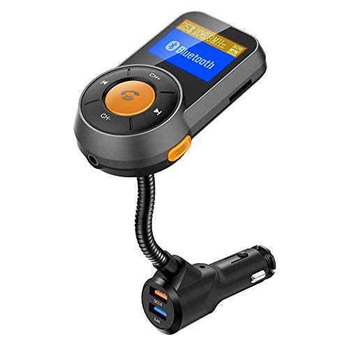 Car MP3 Audio Player FM Transmitter Modulator Wireless Radio Adapter Kit with Hands Free Calls & Charger for iPhone, Samsung, LG, Pixel, Huawei Android Smartphones - Support Aux, USB or TF Card Input