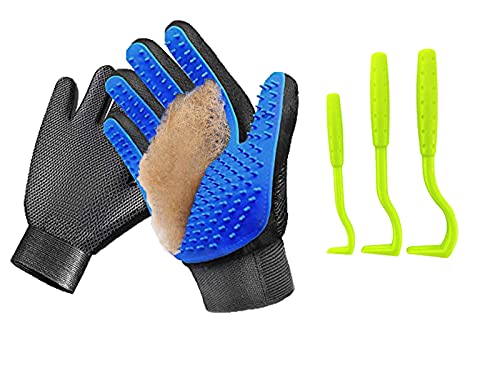 Gazzyshop-{Versión Mejorada}Guantes Gato（1 par）+Gancho para Garrapatas（5 en 1）|Guante Pelo Perro|Guantes Manopla Masaje para Perros Mascotas Gatos|Pinzas garrapatas|Guante de Cepillado para Mascotas