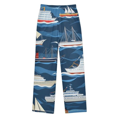 Marine Ship Wave Boys Long Pants Soft Trousers Elastic Waist Kids Lounge Bottoms with Pockets S-XL