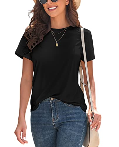 Image of KevaMolly Basic T Shirts for Women UPF 50+ Short Sleeve Casual Summer Tops Trendy Solid Loose Fit Crew Neck Tees Tshirt