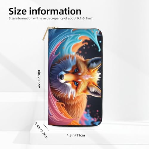 Wallet Women - Colorful Fox Pattern Print Leather Wallet for Women with Zipper, Cute Bifold Long Ladies Wallets2