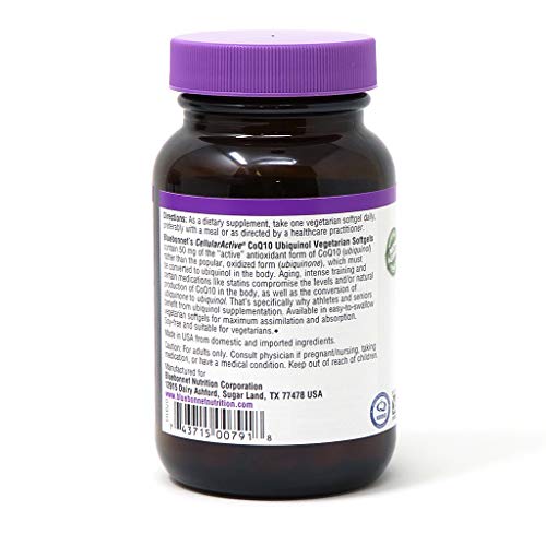 Bluebonnet Nutrition Cellular Active Coq10 Ubiquinol 50 Mg Vegetarian Softgels, Heart Health & Cellular Health, Ubiquinol From Kaneka, Non Gmo, Gluten Free, Soy Free, Milk Free, 60 Vegetarian Softgels #TOP7
