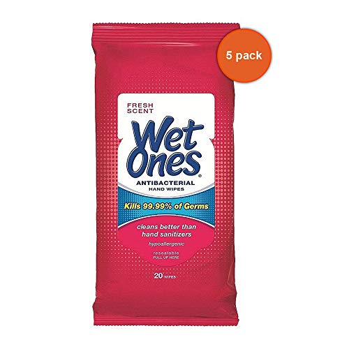 Wet Ones Antibacterial Hand Wipes, Fresh Scent 20 ea (Pack of 5