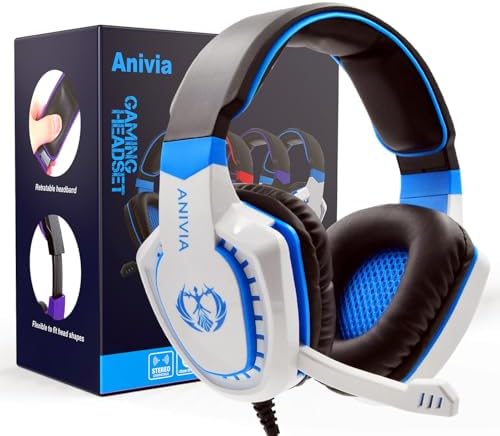 Anivia Computer Over-Ear Headphones with Mic, Wired Gaming Headset for PS4, PC, Xbox One, Laptop, Computer, 3.5mm Jack, Bass Surround, Soft Memory Earmuffs