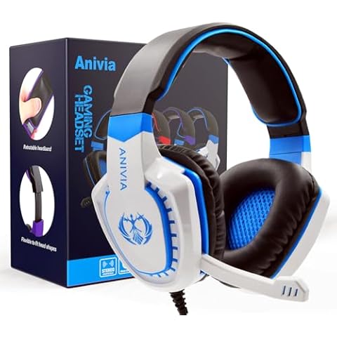 Anivia Computer Over-Ear Headphones with Mic, Wired Gaming Headset for PS4, PC, Xbox One, Laptop, Computer, 3.5mm Jack, Bass Surround, Soft Memory Earmuffs Cover
