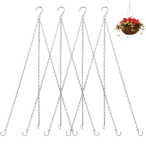 Zelpont Hanging Basket Chains 23 Inch 4 Pack - Heavy Duty Plant Hanger Chains with Hooks, Rustproof Flower Basket Chains for Outdoor Indoor Hanging Plants