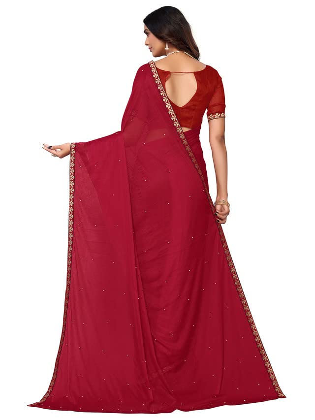 Image of SIRIL Women's Lace & Peral Work Lycra Saree with Unstitched Blouse Piece