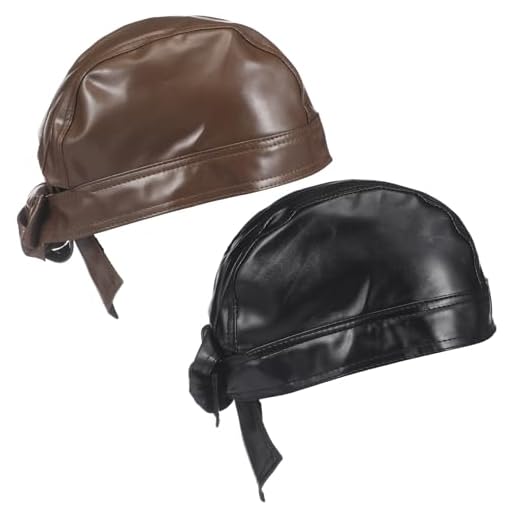 Chicingyou 2 Pcs Distressed Motorcycle Leather Cap Cycling Bandana Durags Adjustable Skull Cap Leather Skull caps(Black,Brown,Simple)