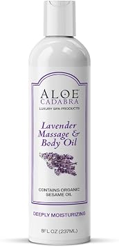 Aloe Cadabra Body Massage Oil for Men, Women, Couples, Relaxing Therapeutic Massage, Aromatherapy, Moisturizing Bath & Body Oil with Lavender Essential Oil 8 Fl Oz