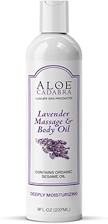 Aloe Cadabra Body Massage Oil for Men, Women, Couples, Relaxing Therapeutic Massage, Aromatherapy, Moisturizing Bath & Body Oil with Lavender Essential Oil (8 Fl Oz)