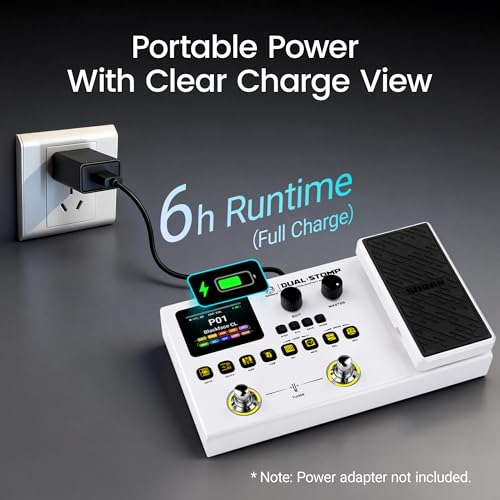Image of SORAN Dual Stomp Multi Effects Guitar Pedals, Rechargeable Multi Effects Processor with Expression Wah Volume 99 Presets 126 Effects 40s Loop 100 Drums 20 IR /NAM Slots USB Audio Record