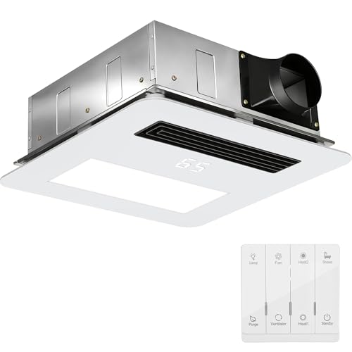 Quiet Bathroom Exhaust Fan with Light and Heater | 4-in-1