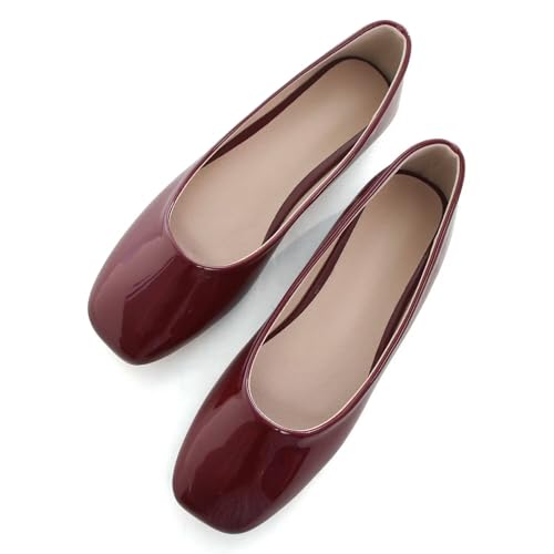 Image of ChaiRong Zhou Women Square Toe Ballets Flats Comfort Slip On Walking Shoes for Driving