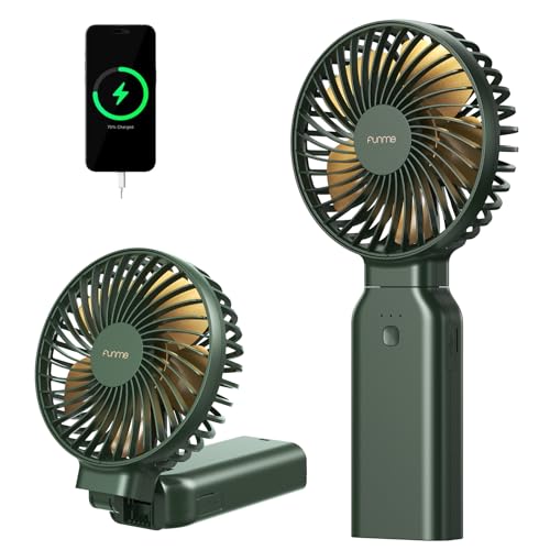 Funme Portable Handheld Fan, 53H Max Cooling Time Travel Fan, 10000mAh Personal Fan with Power Bank, 4 Speeds Rechargeable Fan, Handheld/Foldable 180° Design for Desk/Travel/Office/Outdoor - Green