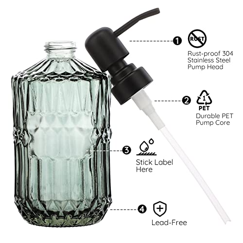 Image of Segbeauty Glass Soap Dispenser Set, 2 Pack 15.2oz Farmhouse Kitchen Decor Stainless Steel Pump Bottles, 450ml Refillable Shower Bottle Hand Soap Dispenser for Modern Home Bathroom Western Decor Green