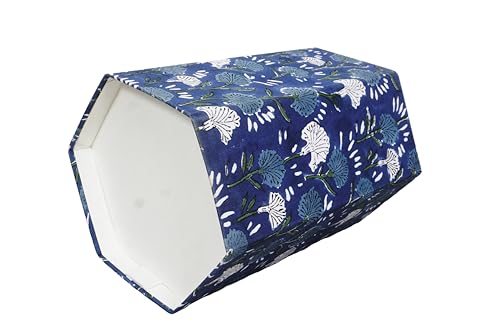 Image of Generic 3.3 Gallon Cotton Hand Block Printed Paper Waste Basket |Small Decorative Trash Can for Housewarming Gifts in Living Room, Bedroom, Bathroom | Eco-Friendly, Plastic-Free (1, BLUE FLOWAR)