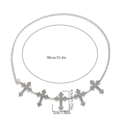 Silver Cross Pendant Waist Chain Belt,Long Waist Belt for Dress Jean Pants,Metal Stars Tassel Belly Chain Belt,Rave Outfit Link Waist Belt Jewelry for Women3