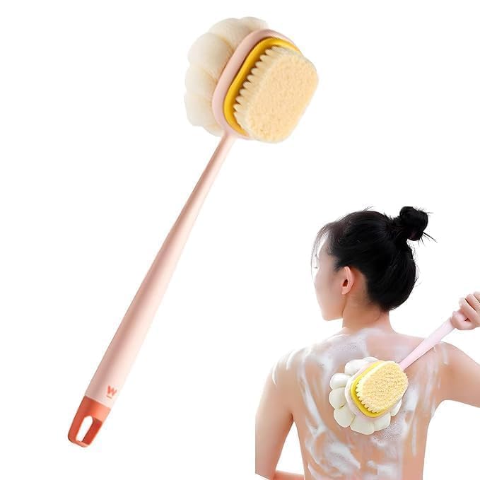Image of KLIMET 2-in-1 Silicone Body Bathing Brush with Long Handle | Soft & Firm Bristles Back Scrubber for Deep Cleaning, Exfoliation & Dirt Removal | BPA-Free Shower Brush for Men & Women (Multicolour)