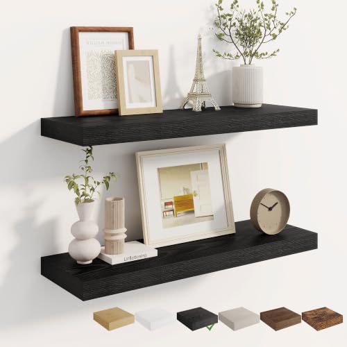 Dreamland 28 Inches Wall Mounted Wood Floating Shelves, Black, 2 Pack