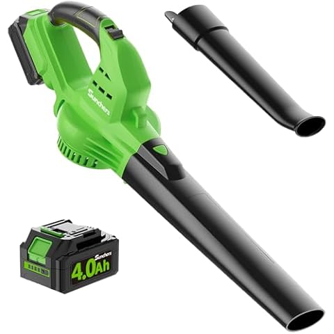 Leaf Blower Cordless with 4.0Ah Battery and Charger, 135MPH 170CFM High Speed Leaf Blower with 2 Tube, 20V Electric Leaf Cleaner, Lightweight Handheld Small Blower for Car, Garden, House, Depot, Green Cover
