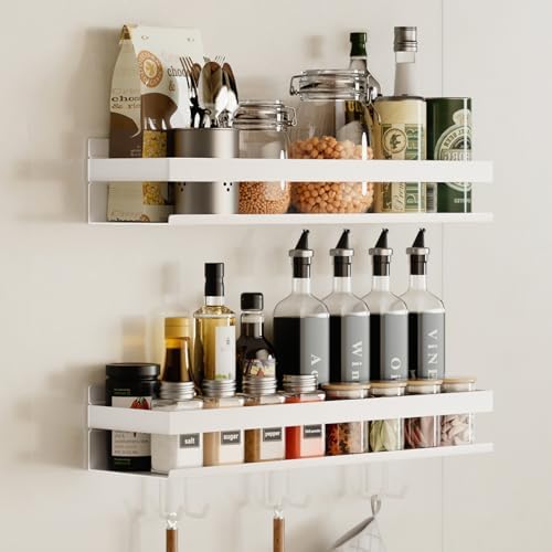 devesanter spice racks wall 2 pack with 6 hooks, hanging spice rack ...