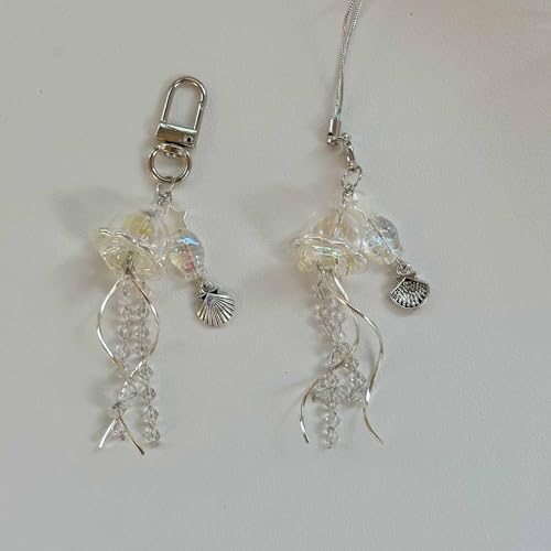 hogtnd Jellyfish Fringe Phone Charm Lovely Phone Pendant Backpack Ornament Beaded Keychain for Women and Girls Jewelry Charm - 5