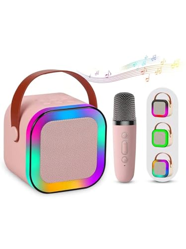 Image of SE HUB K12 Bluetooth-Compatible Wireless Karaoke Mic Speaker With Multi-Compatibility Modes, RGB Lights | Party POP Machine With Mic (Pink)