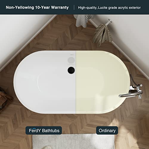 Ferdy Shangri-La 47" Acrylic Freestanding Bathtub, Small Classic Oval Shape Acrylic Soaking Bathtub With Matte Black Drain & Minimalist Linear Design Overflow, Modern White, Cupc Certified #TOP3