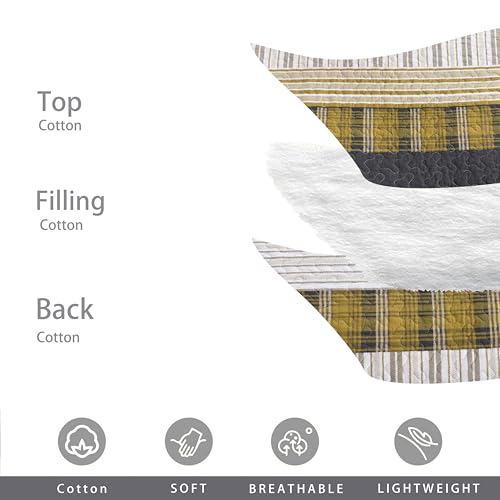 Image of Homzard King Comforter,Cotton King Size Quilt,Amber Green Black Bedding Set,Plaid Striped Bedspread,Lightweight Reversible Coverlet 3 Pieces