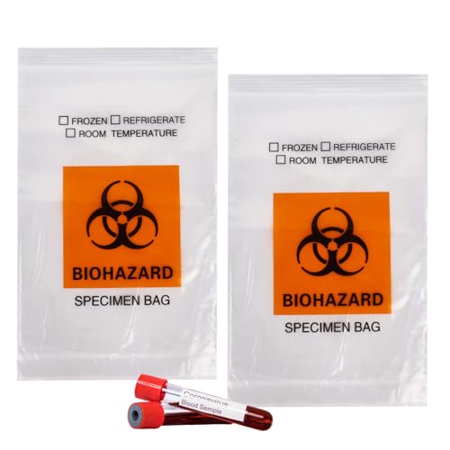Klmnop 150Pcs Biohazard Specimen Bags, 6x9.8in with Biohazard Logo Printing, Ziplock Top Laboratory Sample Bag with Outside Pocket Paperwork Pouch(Clear)