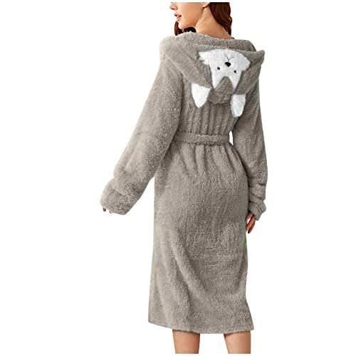 WAZHAKU Albornoz para mujer, mullido, con capucha, cara y orejas de gato, bata de animal 3D, bata de rizo supersuave de forro polar, ropa de dormir acogedora, kimono, pijamas de invierno y animales, R