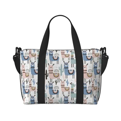 Tropical Cactus Animal Lama Print Tote Crossbody Travel Bag with Zip Casual Handbag for Weekend Trips and Gym Shopping, Black, One Size, Travel Tote2
