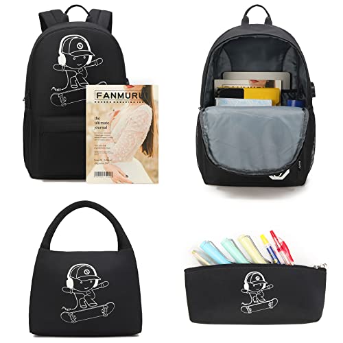 Image of Skateboard Anime Luminous Backpack School Backpack with USB Charging Port, Anti Theft Lock,lunch Bag & Pencil Case for Teen Boys and Girls, College School Bookbag Lightweight Laptop Bag, Skateboard-2, Large, Stylish