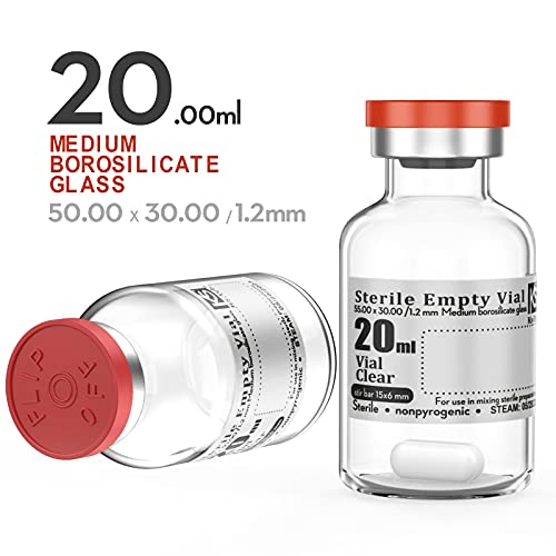 Ks-Tek Sterile Empty Vials With Self Healing Injection Port,With Flip Off Aluminum Cap,Sterile Package (20Ml,10) #TOP1