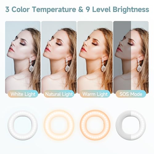 Selfie Ring Light, ładowalna, przypinana, 3-trybowa lampa pierścieniowa 48 LED do selfie, lampa pierścieniowa wideo do tabletów, laptopów, transmisji na żywo, TikTok, makijażu i wideokonferencji