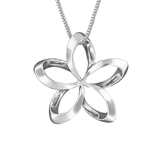 Sterling Silver 19mm Open Plumeria Pendant Necklace, 16+2