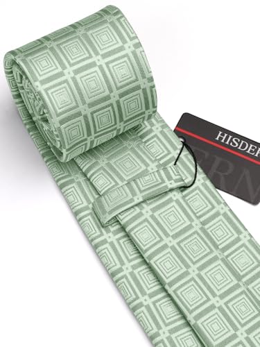 Image of HISDERN Ties for Men Plaid Checkered Tie with Pocket Square Woven Business Formal Necktie Handkerchief Set Wedding Party